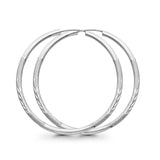 14K White Gold Diamond Cut Real 2mm Snap Closure Hoop Earrings Endless 2grams 40mm