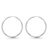 14K White Gold Diamond Cut Real 2mm Snap Closure Hoop Earrings Endless 2grams 40mm