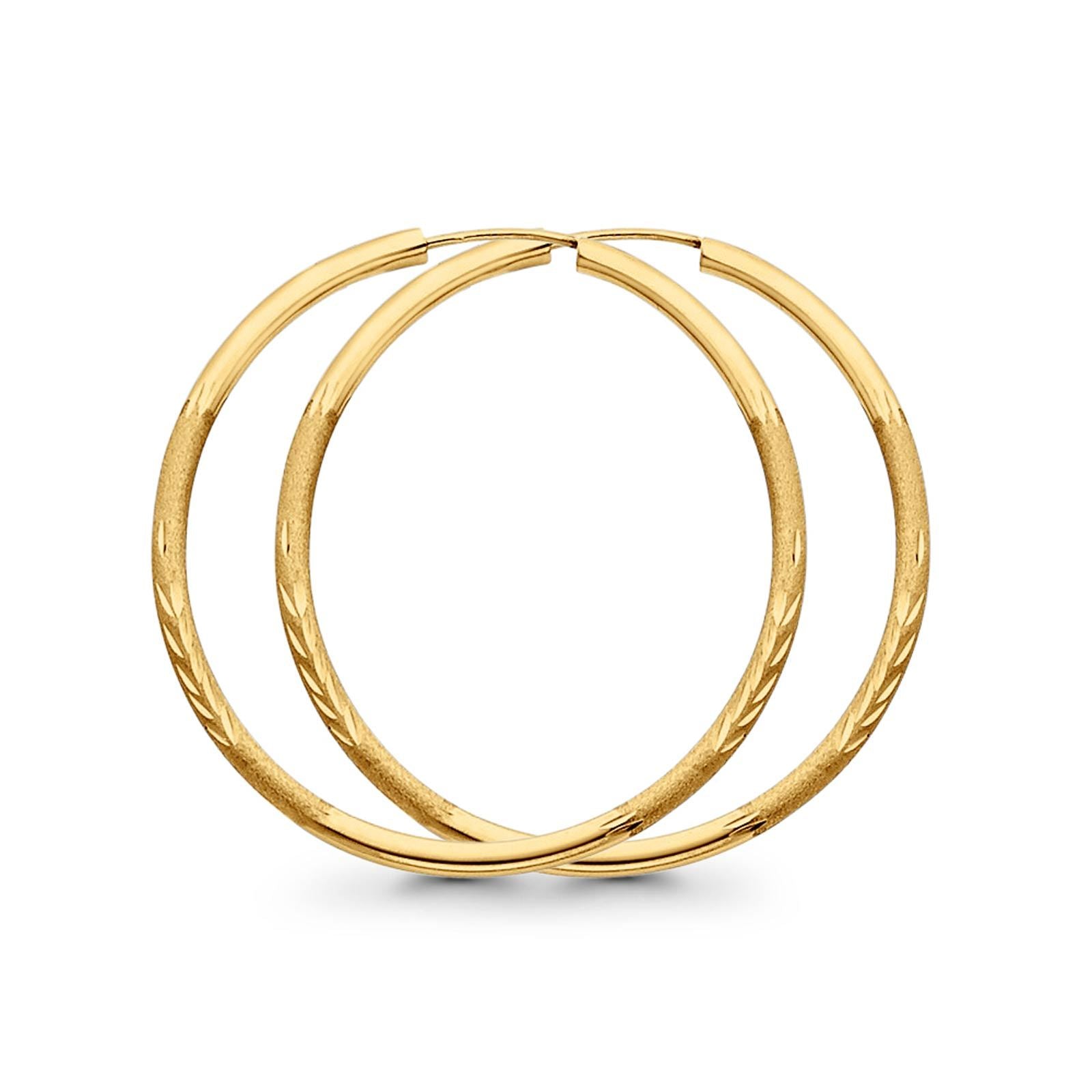 Real 14K Yellow Gold Diamond Cut 2mm Snap Closure Hoop Earrings Endless 1.4grams 30mm