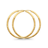 Real 14K Yellow Gold Diamond Cut 2mm Snap Closure Hoop Earrings Endless 1.4grams 30mm
