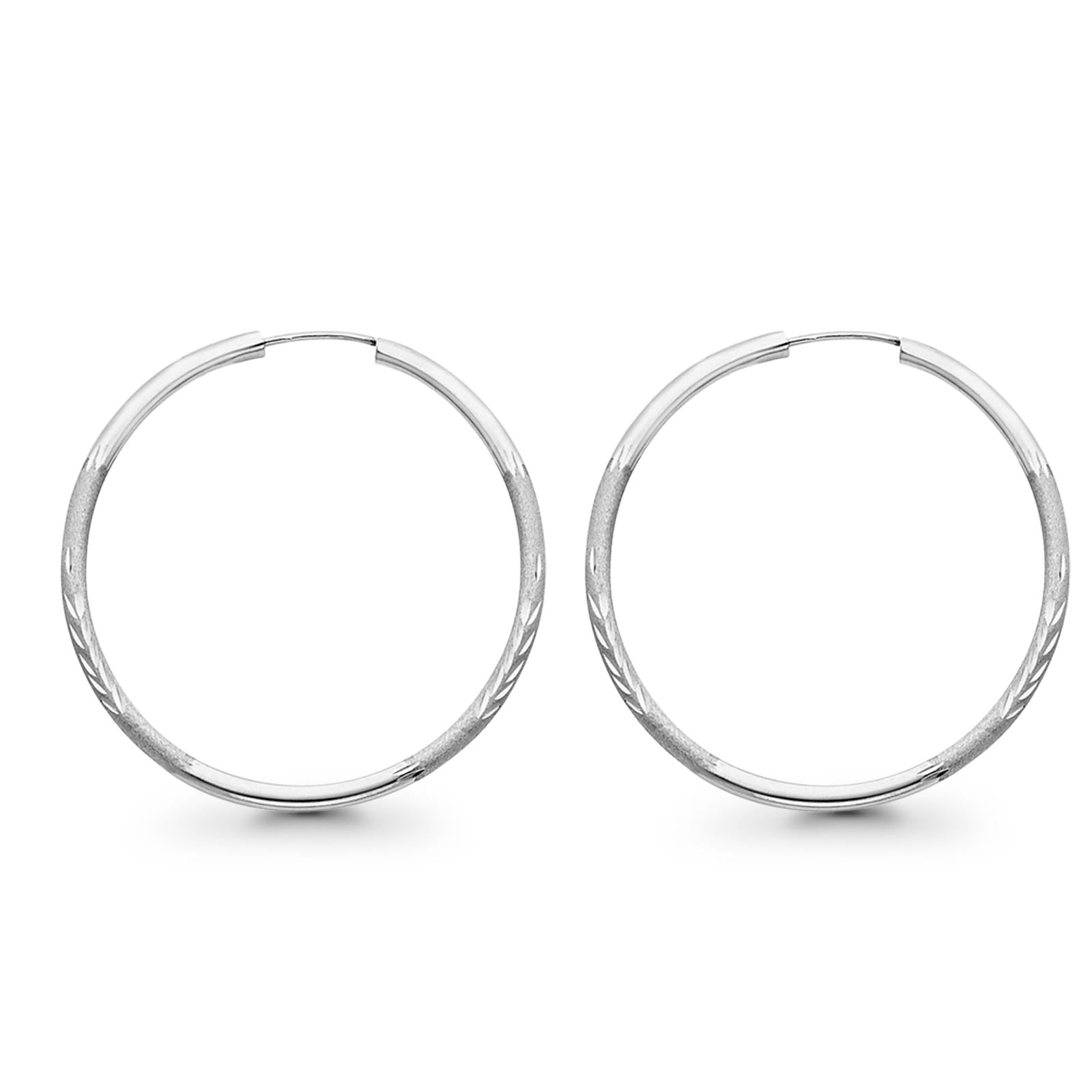 1.4grams 30mm Real 14K White Gold Diamond Cut 2mm Snap Closure Hoop Earrings Endless