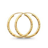 14K Yellow Gold Diamond Cut Real 2mm Snap Closure Hoop Earrings Endless 1.2grams 25mm