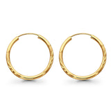 14K Yellow Gold Diamond Cut Real 2mm Snap Closure Hoop Earrings Endless 1.2grams 25mm