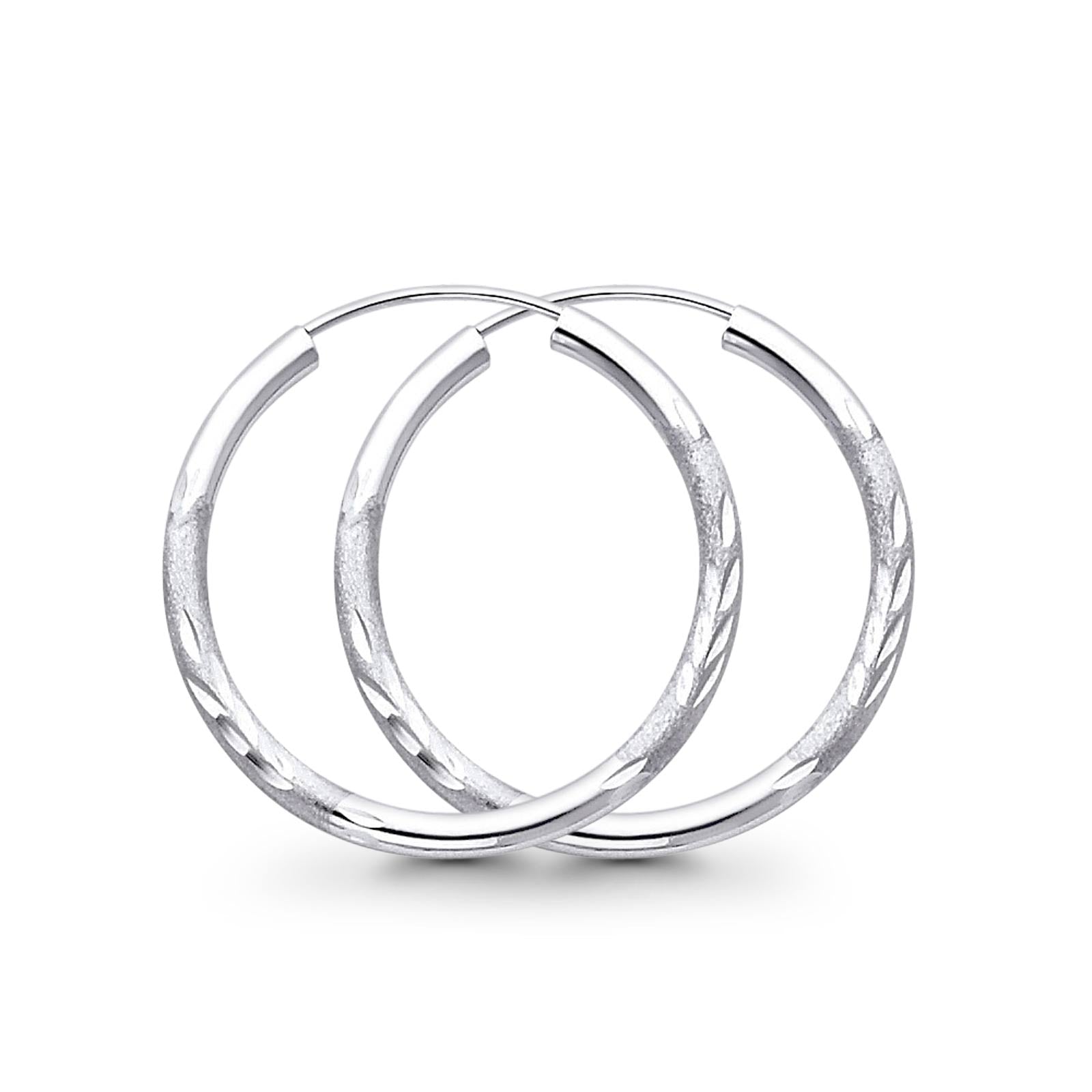 14K White Gold Diamond Cut Real 2mm Snap Closure Earrings Endless 1.2grams 25mm