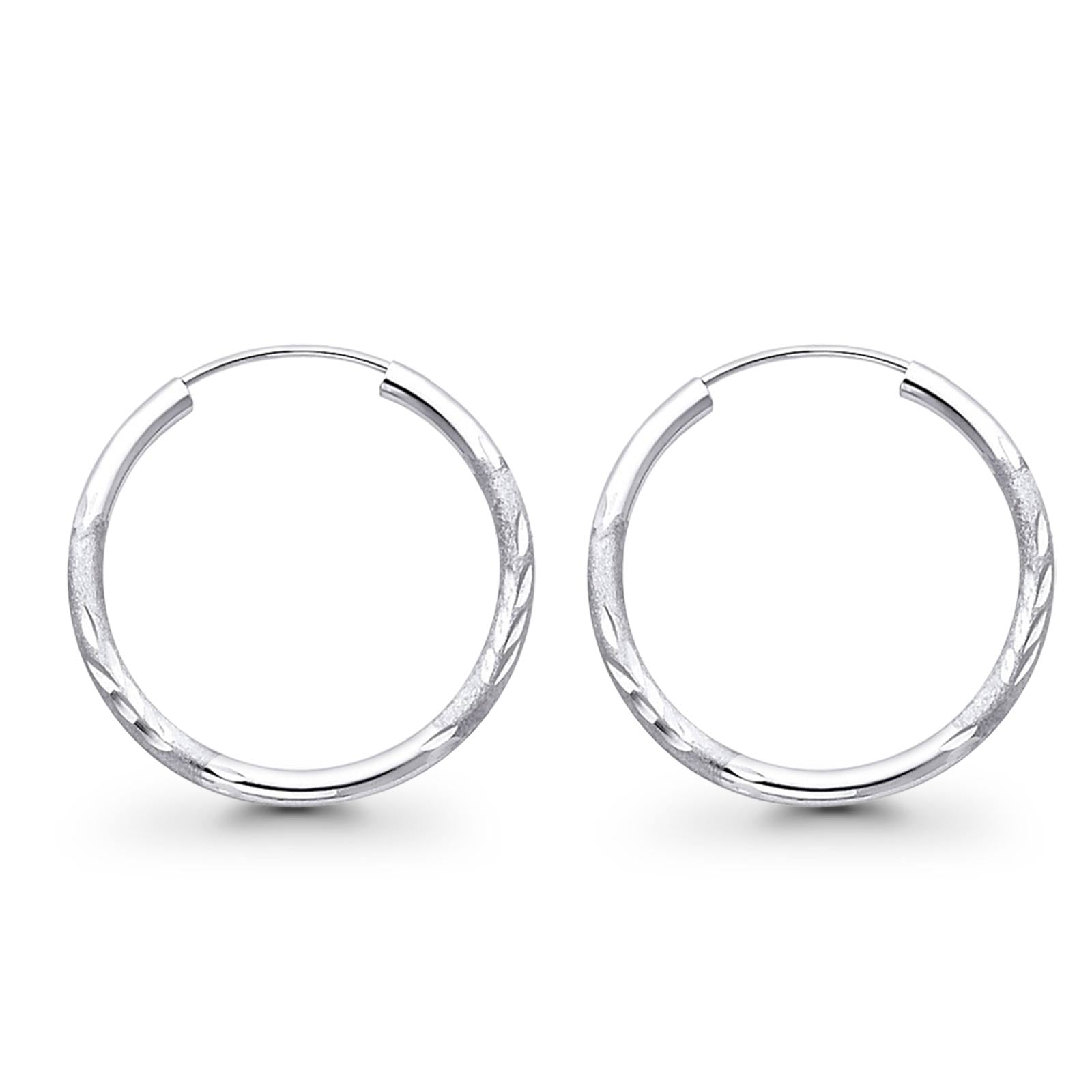 14K White Gold Diamond Cut Real 2mm Snap Closure Earrings Endless 1.2grams 25mm