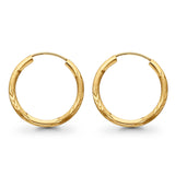 14K Yellow Gold Real Diamond Cut 2mm Snap Closure Hoop Earrings Endless 0.9gram 20mm