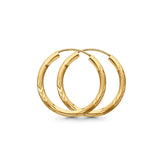 14K Yellow Gold Real Diamond Cut 2mm Snap Closure Hoop Earrings Endless 0.9gram 20mm