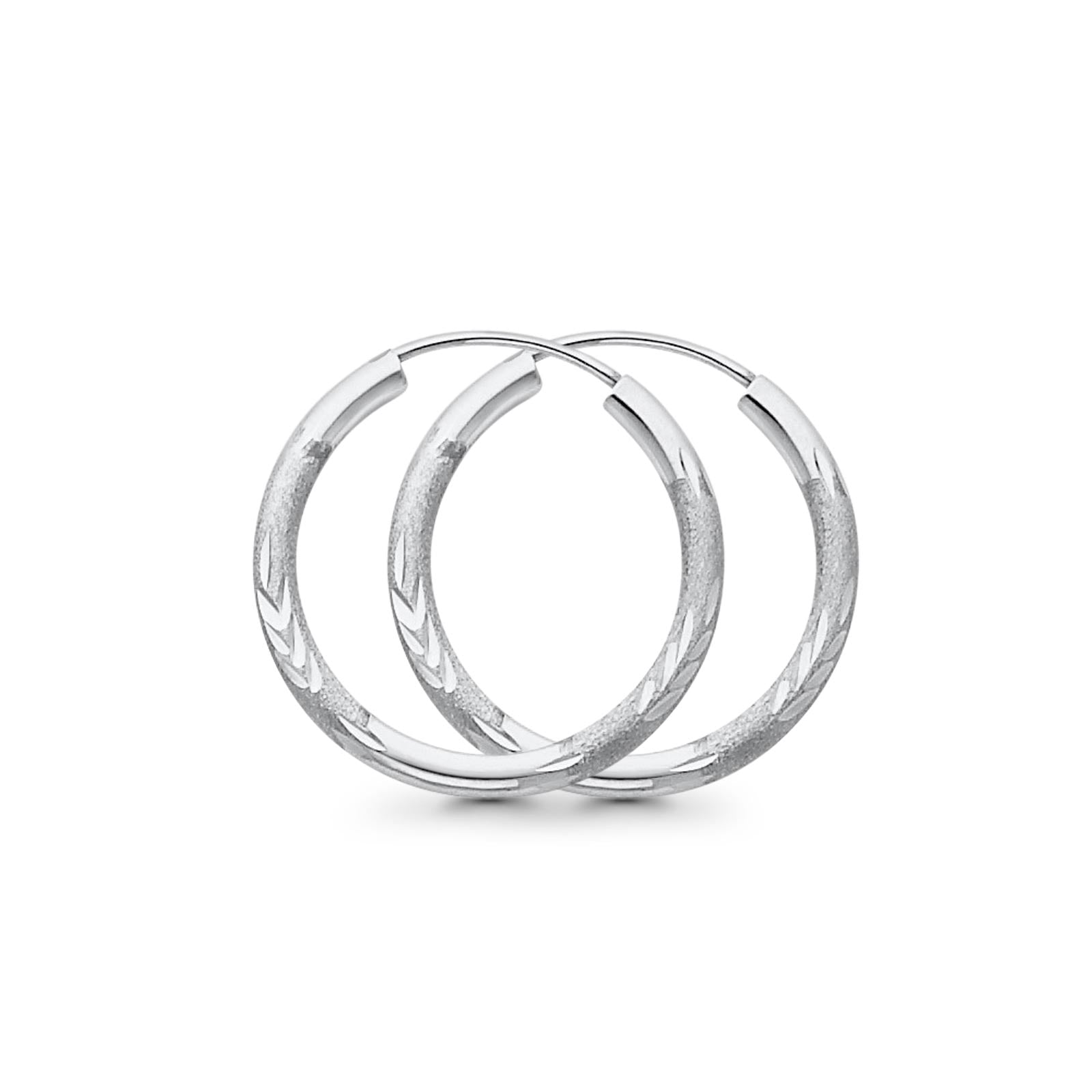 Real 14K White Gold Diamond Cut 2mm Snap Closure Hoop Earrings Endless 0.9gram 20mm