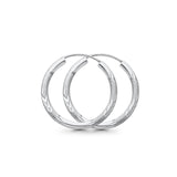 Real 14K White Gold Diamond Cut 2mm Snap Closure Hoop Earrings Endless 0.9gram 20mm