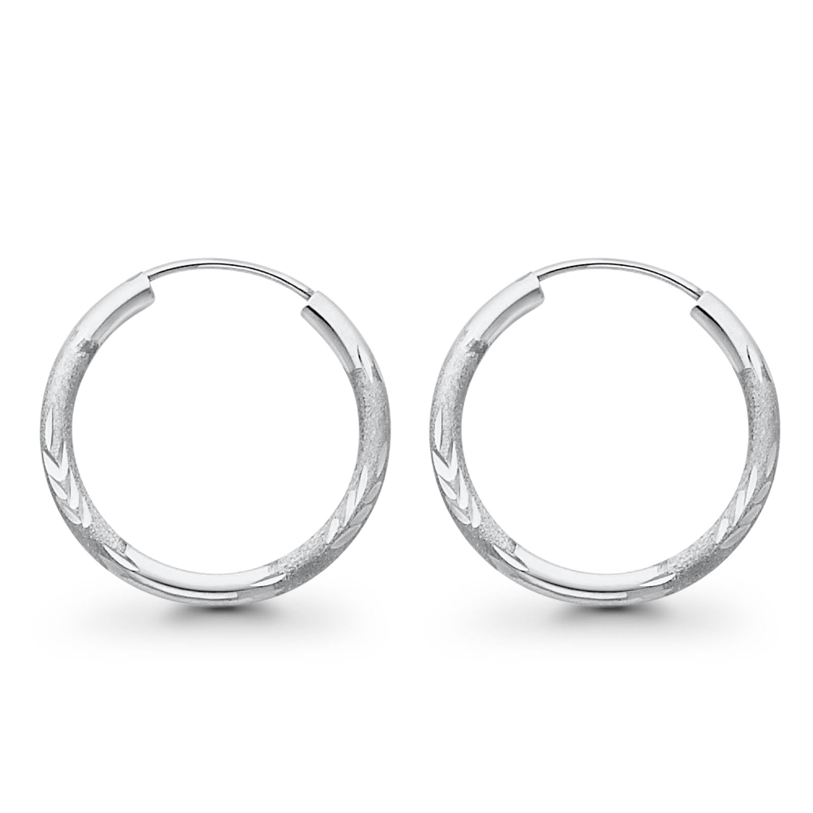 Real 14K White Gold Diamond Cut 2mm Snap Closure Hoop Earrings Endless 0.9gram 20mm