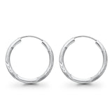 Real 14K White Gold Diamond Cut 2mm Snap Closure Hoop Earrings Endless 0.9gram 20mm