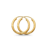 14K Yellow Gold Real Diamond 2mm Cut Snap Closure Hoop Earrings Endless 0.8gram 18mm