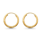 14K Yellow Gold Real Diamond 2mm Cut Snap Closure Hoop Earrings Endless 0.8gram 18mm