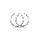14K White Gold Real Diamond Cut 2mm Snap Closure Hoop Earrings Endless 0.8gram 18mm