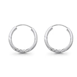 14K White Gold Real Diamond Cut 2mm Snap Closure Hoop Earrings Endless 0.8gram 18mm