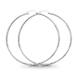 Diamond Cut Real 14K White Gold 2mm Snap Closure Hoop Earrings Hinged 3.2grams 65mm