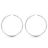 Diamond Cut Real 14K White Gold 2mm Snap Closure Hoop Earrings Hinged 3.2grams 65mm