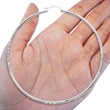 Diamond Cut Real 14K White Gold 2mm Snap Closure Hoop Earrings Hinged 3.2grams 65mm