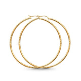 14K Yellow Gold Diamond Cut Real 2mm Snap Closure Hoop Earrings Hinged 2.7grams 55mm