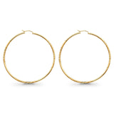 14K Yellow Gold Diamond Cut Real 2mm Snap Closure Hoop Earrings Hinged 2.7grams 55mm