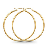 14K Yellow Gold Diamond Cut Real 2mm Snap Closure Hoop Earrings Hinged 2.3grams 45mm