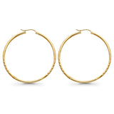 14K Yellow Gold Diamond Cut Real 2mm Snap Closure Hoop Earrings Hinged 2.3grams 45mm
