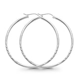 14K White Gold Diamond Cut Real 2mm Snap Closure Hoop Earrings Hinged 2.3grams 45mm