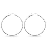 14K White Gold Diamond Cut Real 2mm Snap Closure Hoop Earrings Hinged 2.3grams 45mm
