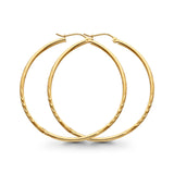 14K Yellow Gold Diamond Cut Real 2mm Snap Closure Hoop Earrings Hinged 1.8grams 35mm
