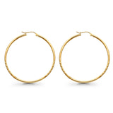 14K Yellow Gold Diamond Cut Real 2mm Snap Closure Hoop Earrings Hinged 1.8grams 35mm