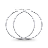 Real 14K White Gold Diamond Cut 2mm Snap Closure Hoop Earrings Hinged 1.8grams 35mm