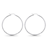 Real 14K White Gold Diamond Cut 2mm Snap Closure Hoop Earrings Hinged 1.8grams 35mm