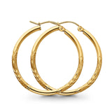 Diamond Cut Real 14K Yellow Gold 2mm Snap Closure Hoop Earrings Hinged 1.5grams 30mm