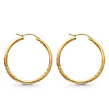 Diamond Cut Real 14K Yellow Gold 2mm Snap Closure Hoop Earrings Hinged 1.5grams 30mm