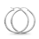 14K White Gold Real Diamond Cut 2mm Snap Closure Hoop Earrings Hinged 1.5grams 30mm