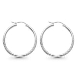 14K White Gold Real Diamond Cut 2mm Snap Closure Hoop Earrings Hinged 1.5grams 30mm
