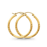 14K Yellow Gold Real Diamond Cut 2mm Snap Closure Hoop Earrings Hinged 1.3grams 25mm