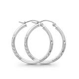 Real 14K White Gold Diamond Cut 2mm Snap Closure Hoop Earrings Hinged 1.3grams 25mm