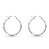 Real 14K White Gold Diamond Cut 2mm Snap Closure Hoop Earrings Hinged 1.3grams 25mm