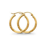 14K Yellow Gold Real Diamond Cut 2mm Snap Closure Hoop Earrings Hinged 1.1grams 20mm