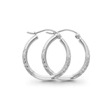 White 14K Gold Real Diamond Cut 2mm Snap Closure Hoop Earrings Hinged 1.1grams 20mm