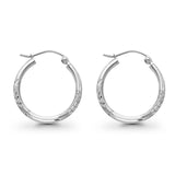 White 14K Gold Real Diamond Cut 2mm Snap Closure Hoop Earrings Hinged 1.1grams 20mm