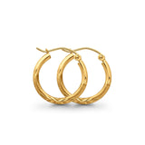 Diamond Cut Yellow 14K Gold Real 2mm Snap Closure Hoop Earrings Hinged 1gram 18mm