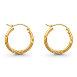 Diamond Cut Yellow 14K Gold Real 2mm Snap Closure Hoop Earrings Hinged 1gram 18mm