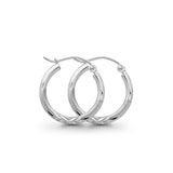 14K White Gold Diamond Cut Real 2mm Snap Closure Hoop Earrings Hinged 1gram 18mm