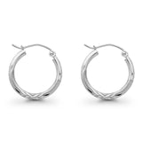 14K White Gold Diamond Cut Real 2mm Snap Closure Hoop Earrings Hinged 1gram 18mm