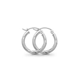 White 14K Gold Diamond Cut Real 2mm Snap Closure Hoop Earrings Hinged 0.8gram 15mm