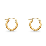 Diamond Cut Yellow 14K Gold Real 2mm Snap Closure Hoop Earrings Hinged 0.7gram 13mm