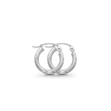 White 14K Gold Diamond Cut Real 2mm Snap Closure Hoop Earrings Hinged 0.7gram 13mm