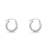 White 14K Gold Diamond Cut Real 2mm Snap Closure Hoop Earrings Hinged 0.7gram 13mm